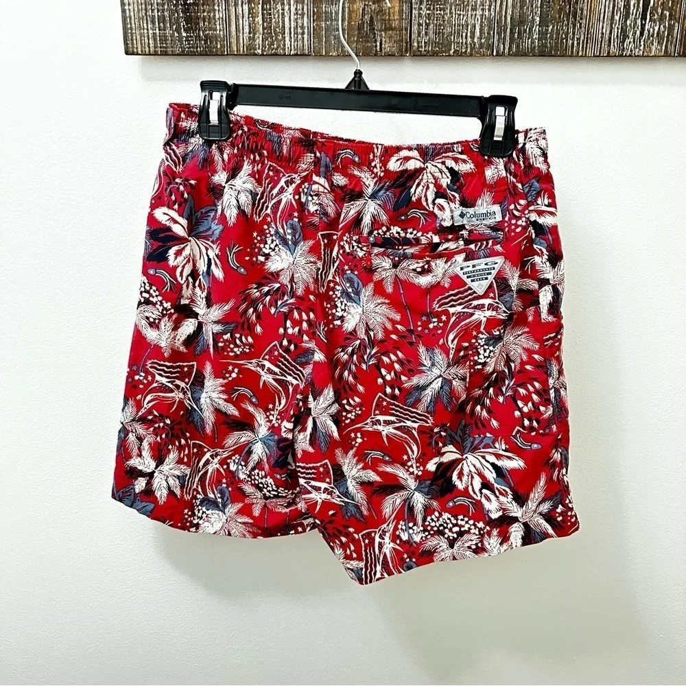 Columbia PFG Swim Trunks Mens small Red Tropical Pockets Mesh Lined Shorts